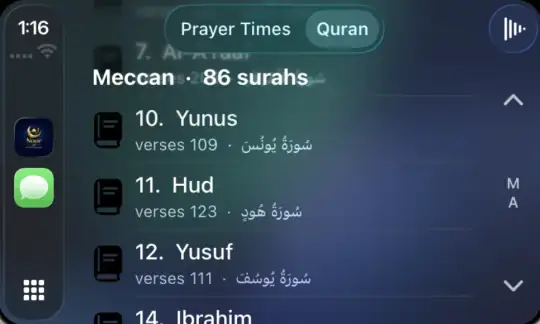 CarPlay surah list